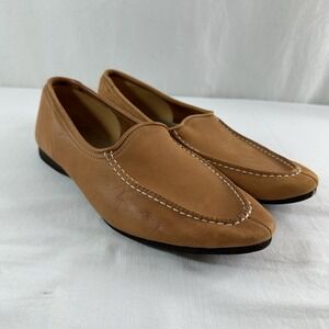 Vtg Skamps Smoking Indoor Shoes Slippers Loafers Sz 9.5 Tan Brown Soft Leather